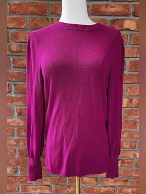 Ann Taylor Vibrant Fuchsia Ribbed Crewneck Sweater